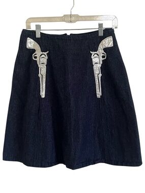 Lorna Leedy Fancy Pony Land Blue Denim Gun Pencil Skirt Small